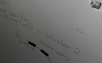 antisemitic writings on bathroom wall