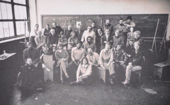 A picture of the Brooklyn College Art Department faculty in 1976, with Lois Dodd on the bottom right.