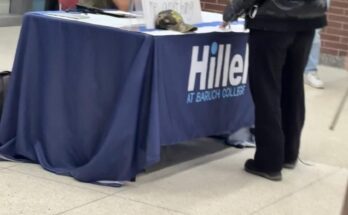 A picture of the booth where an IDF soldier spoke with students at Baruch College.