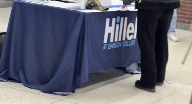 A picture of the booth where an IDF soldier spoke with students at Baruch College.