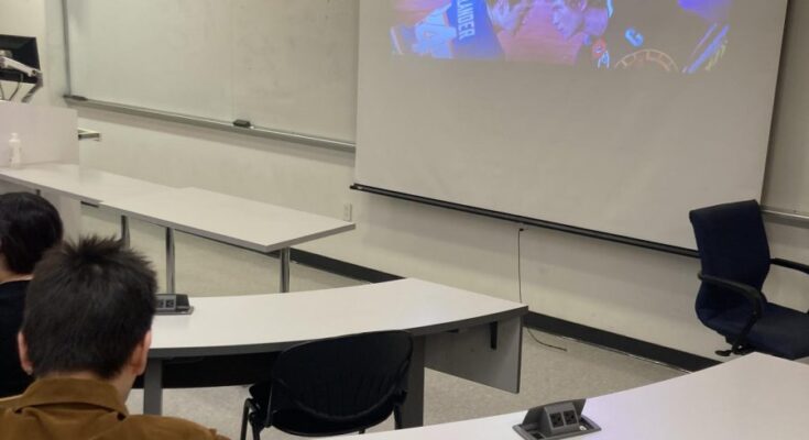 Students gather in the John Jay LGBTQ+ Resource Center to watch Heated Rivalry.