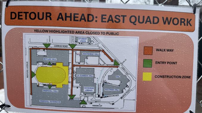 A posted map showing alternative routes to walk around the construction zone.