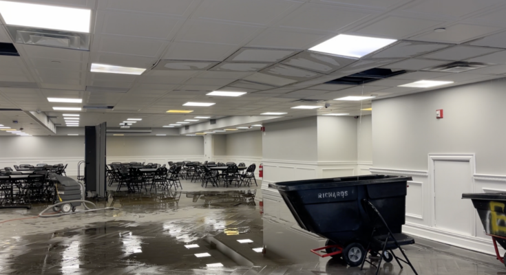 Flooding in Student Union Room LL50, where most major student-organized events are held.