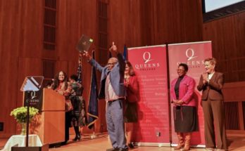 Queens College faculty being celebrated at the 2025 Faculty and Staff Excellence Ceremony.