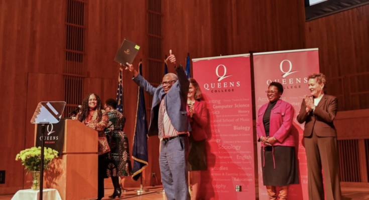 Queens College faculty being celebrated at the 2025 Faculty and Staff Excellence Ceremony.