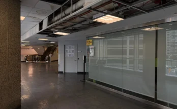 The ceiling remains open near the North Bridge at Hunter College on March 15, 2026, after a burst pipe disrupted the area.