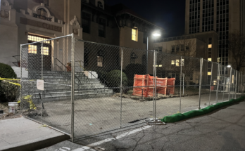 Jefferson Hall’s main entrance closed off amidst construction.