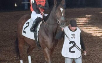 Jockey Forest Boyce and groom Jose after John Jay’s October race at Laurel Park.