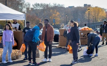 Lehman students in line at the Lehman College Food Bank.
